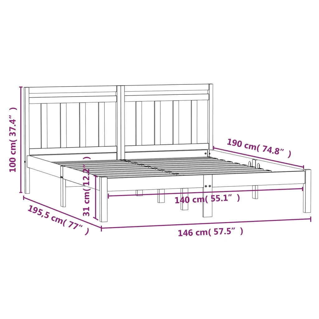 Letto matrimoniale | Letto per adulti | Giroletto Nero in Legno Massello di Pino 140x190 cm - Image 9