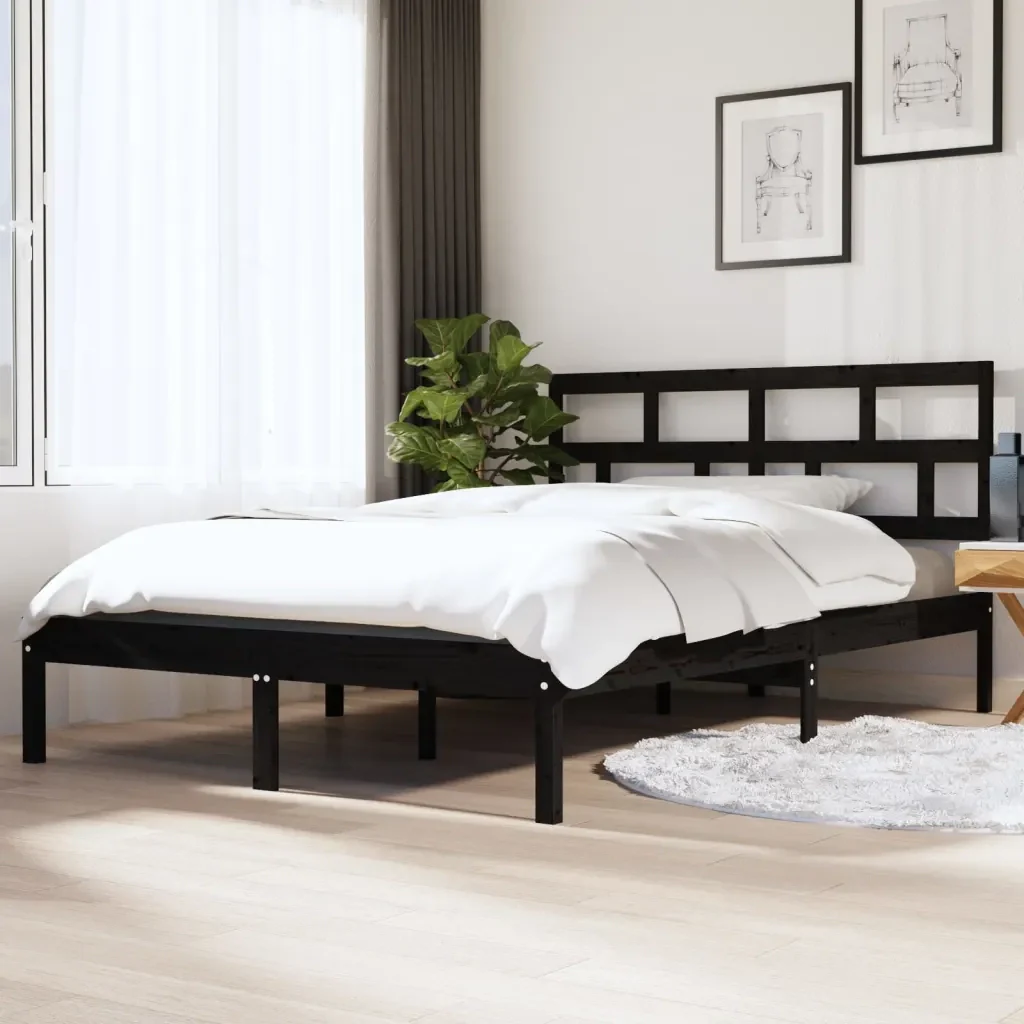 Letto matrimoniale | Letto per adulti | Giroletto Nero in Legno Massello di Pino 140x190 cm - Image 2