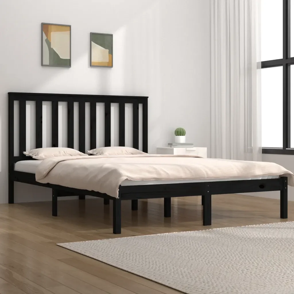 Letto matrimoniale | Letto per adulti | Giroletto Nero in Legno Massello di Pino 140x190 cm - Image 2