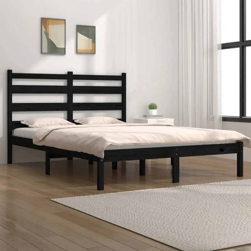 Letto matrimoniale | Letto per adulti | Giroletto Nero in Legno Massello di Pino 140x190 cm - Image 2