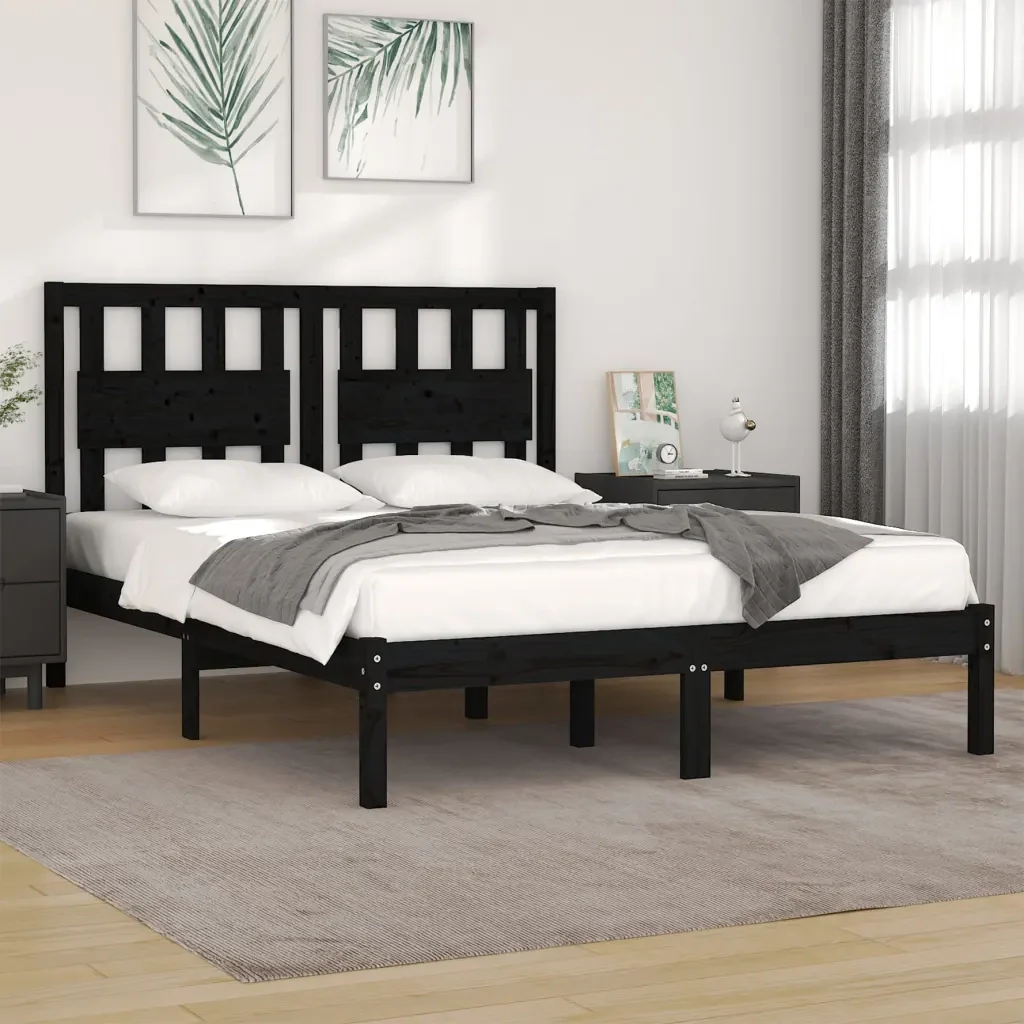 Letto matrimoniale | Letto per adulti | Giroletto Nero in Legno Massello di Pino 140x190 cm - Image 2
