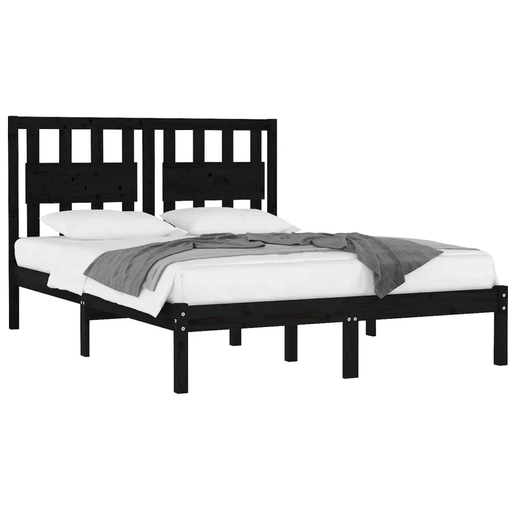 Letto matrimoniale | Letto per adulti | Giroletto Nero in Legno Massello di Pino 140x190 cm - Image 3
