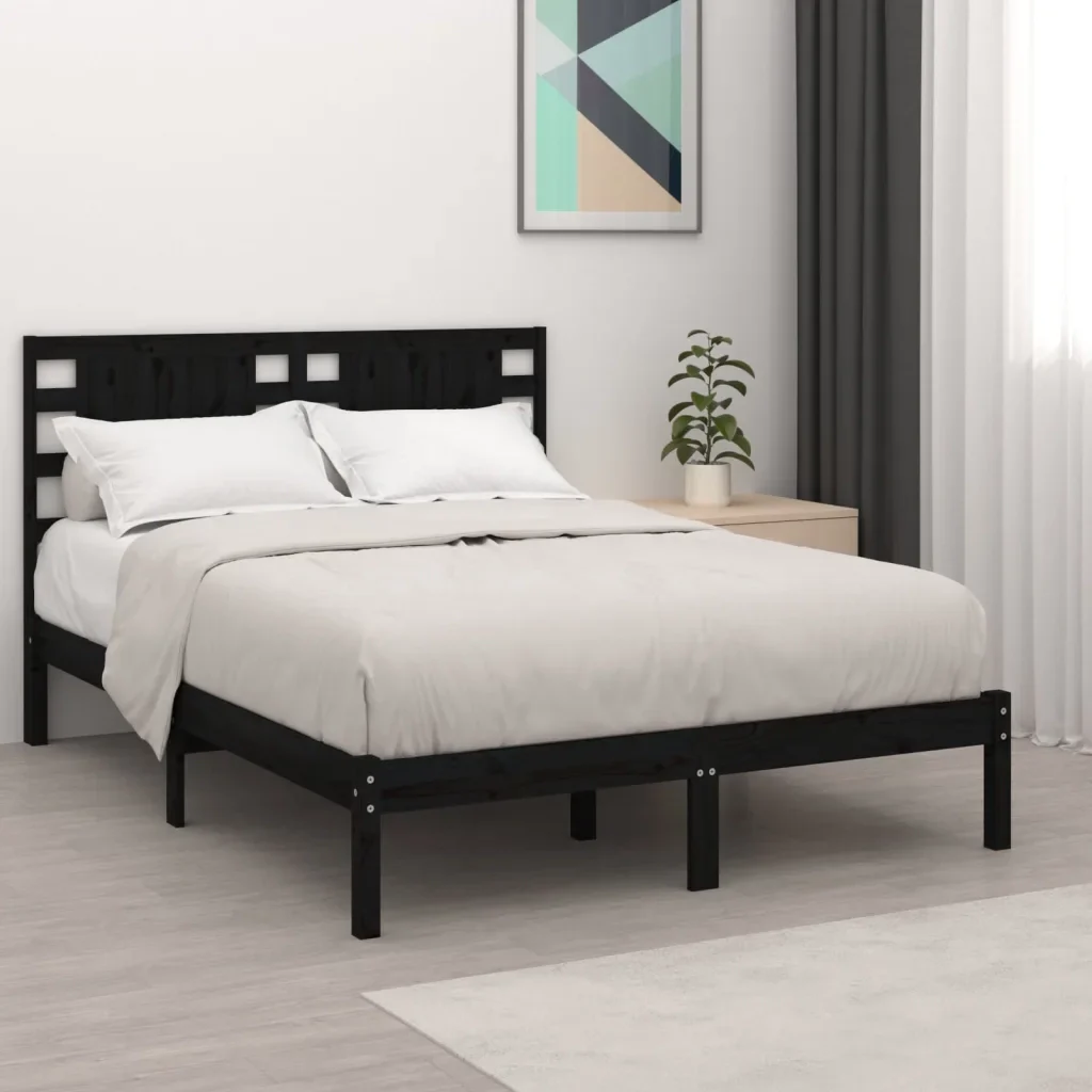 Letto matrimoniale | Letto per adulti | Giroletto Nero in Legno Massello di Pino 140x190 cm - Image 2