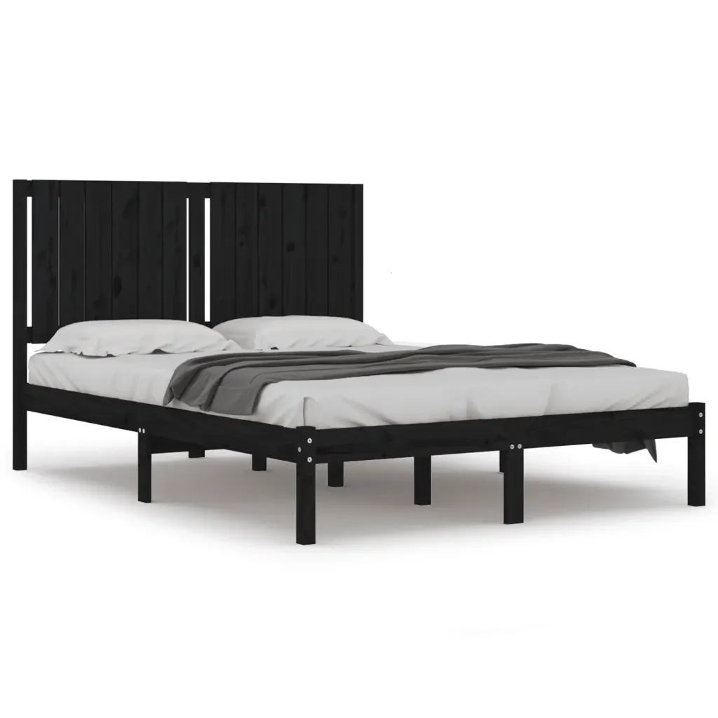 Letto matrimoniale | Letto per adulti | Giroletto Nero in Legno Massello di Pino 140x190 cm