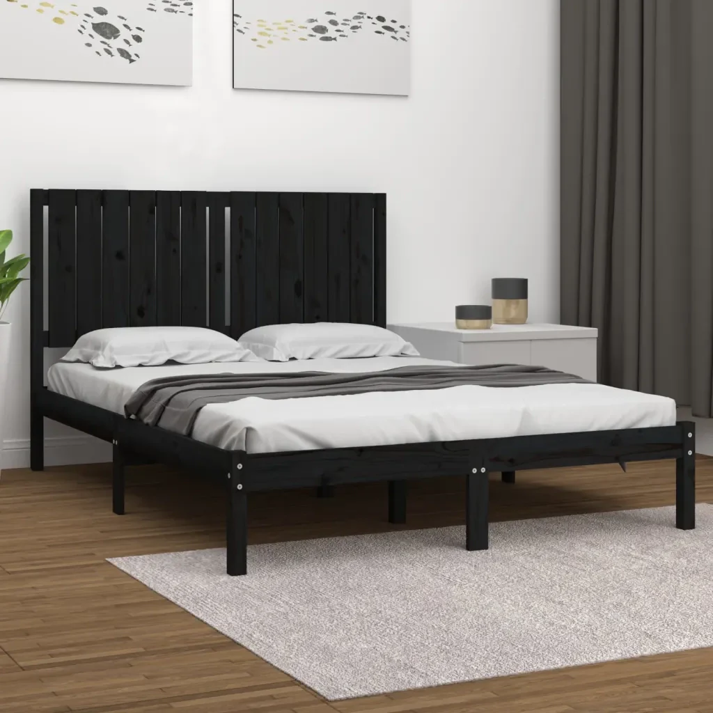 Letto matrimoniale | Letto per adulti | Giroletto Nero in Legno Massello di Pino 140x190 cm - Image 2