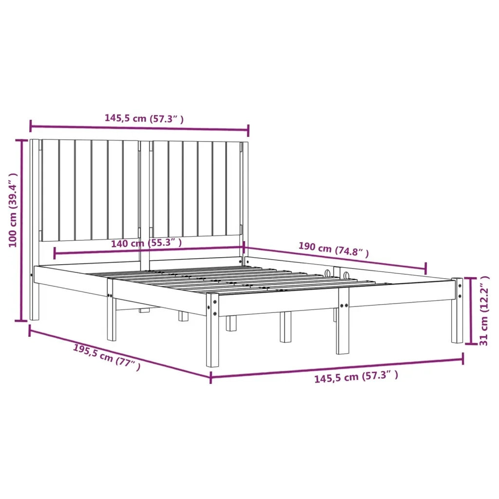 Letto matrimoniale | Letto per adulti | Giroletto Nero in Legno Massello di Pino 140x190 cm - Image 6