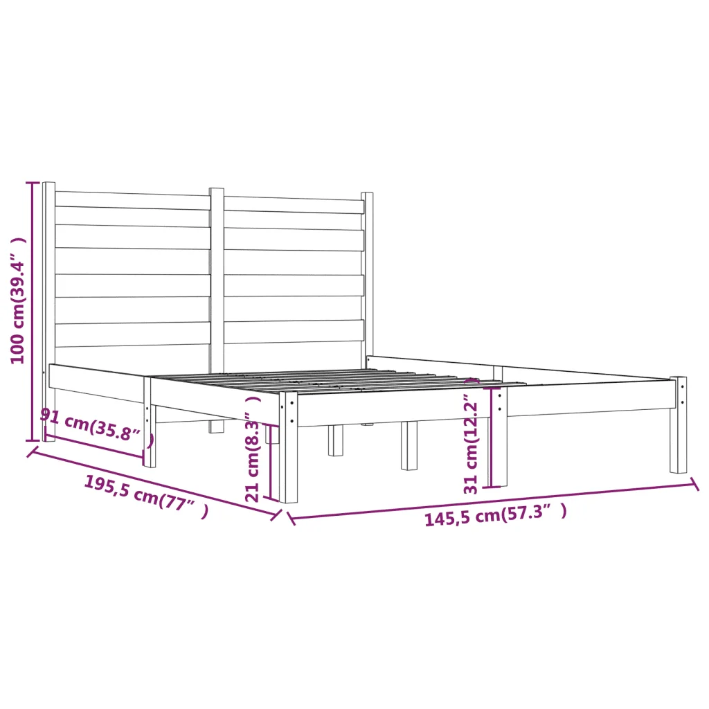 Letto matrimoniale | Letto per adulti | Giroletto Nero in Legno Massello di Pino 140x190 cm - Image 6