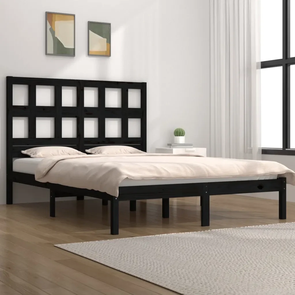 Letto matrimoniale | Letto per adulti | Giroletto Nero in Legno Massello di Pino 140x190 cm - Image 2