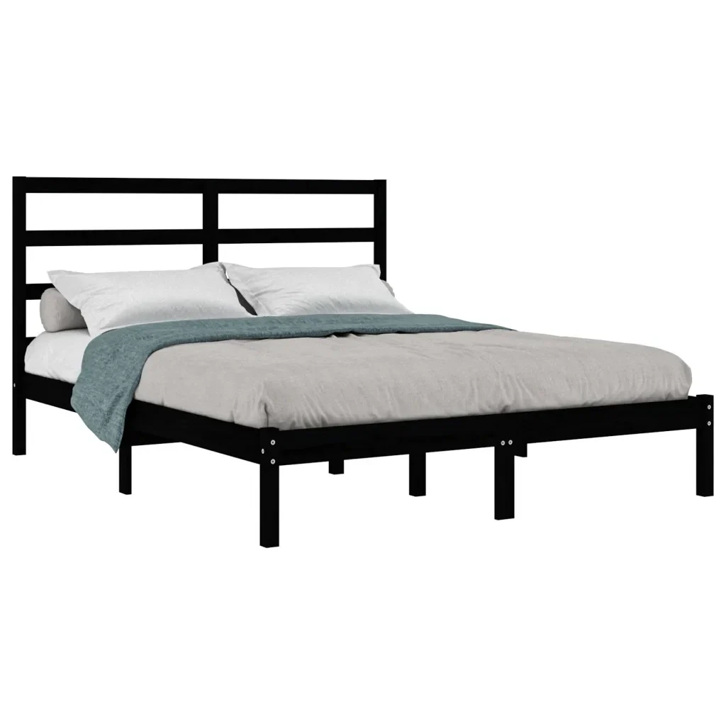 Letto matrimoniale | Letto per adulti | Giroletto Nero in Legno Massello di Pino 140x190 cm - Image 4
