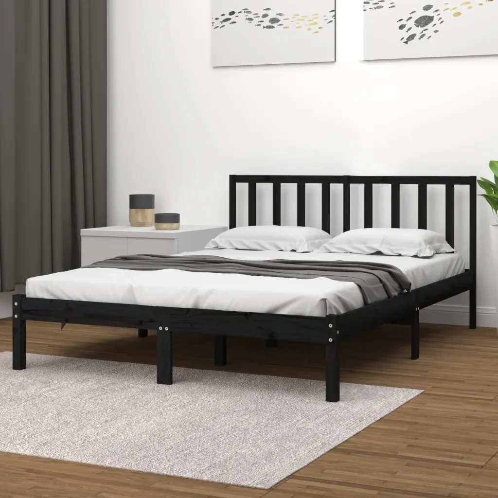 Letto matrimoniale | Letto per adulti | Giroletto Nero in Legno Massello di Pino 140x190 cm - Image 2