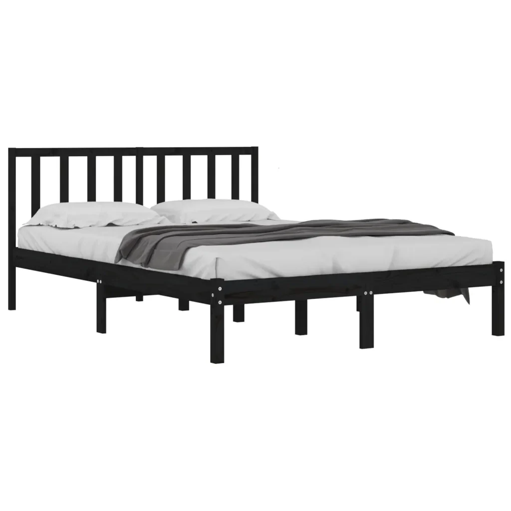 Letto matrimoniale | Letto per adulti | Giroletto Nero in Legno Massello di Pino 140x190 cm - Image 3