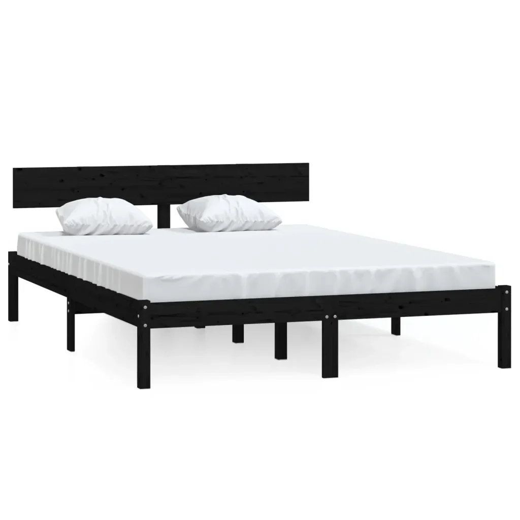 Letto matrimoniale | Letto per adulti | Giroletto Nero in Legno Massello di Pino 140x200 cm
