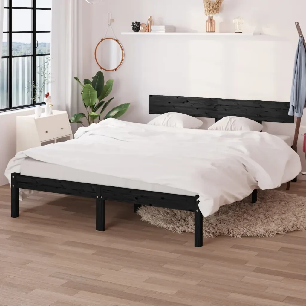 Letto matrimoniale | Letto per adulti | Giroletto Nero in Legno Massello di Pino 140x200 cm - Image 2