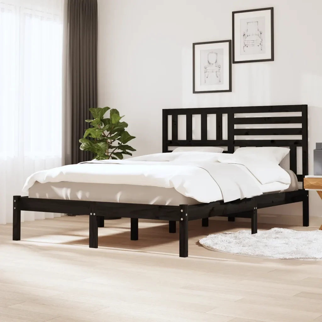 Letto matrimoniale | Letto per adulti | Giroletto Nero in Legno Massello di Pino 140x200 cm - Image 2