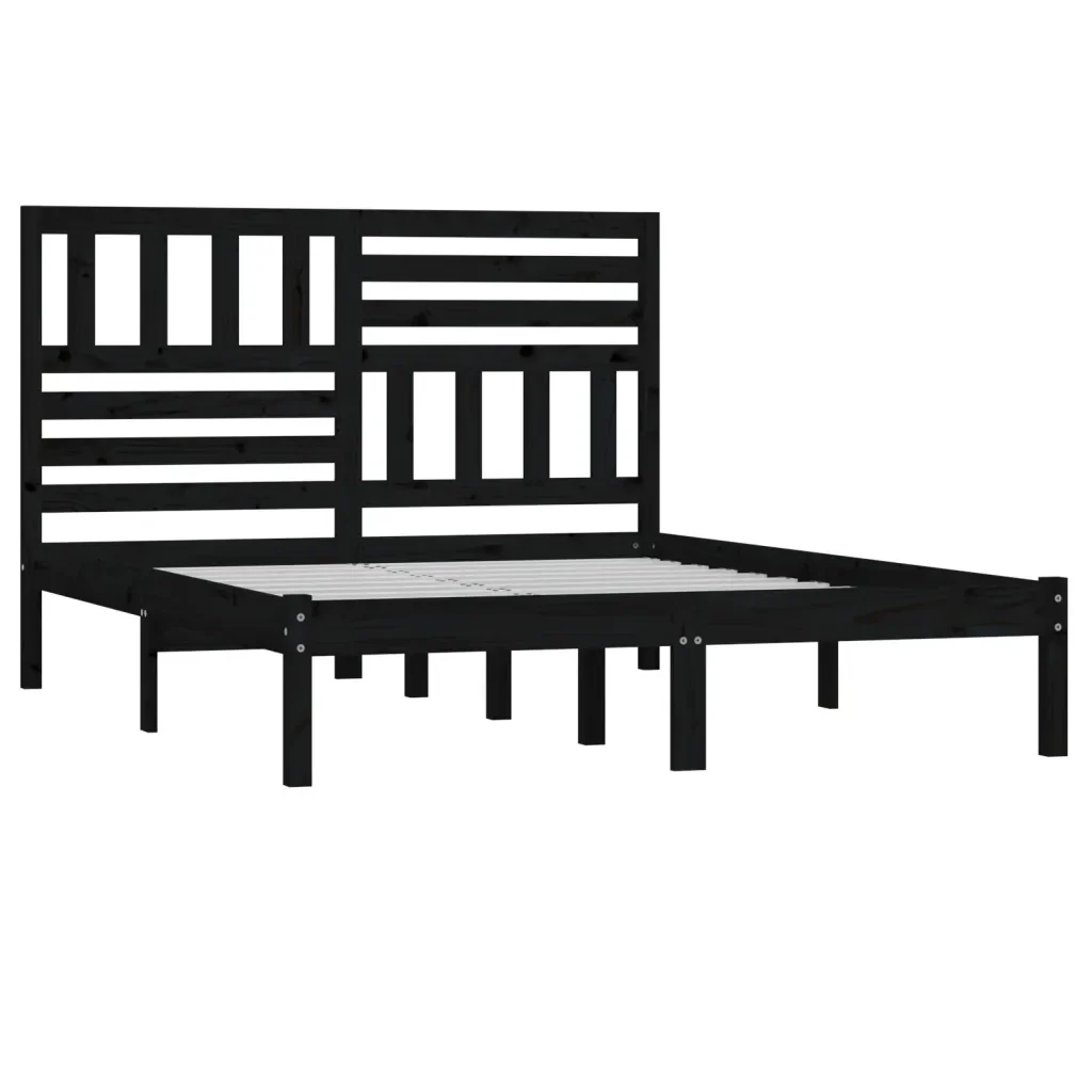 Letto matrimoniale | Letto per adulti | Giroletto Nero in Legno Massello di Pino 140x200 cm - Image 3