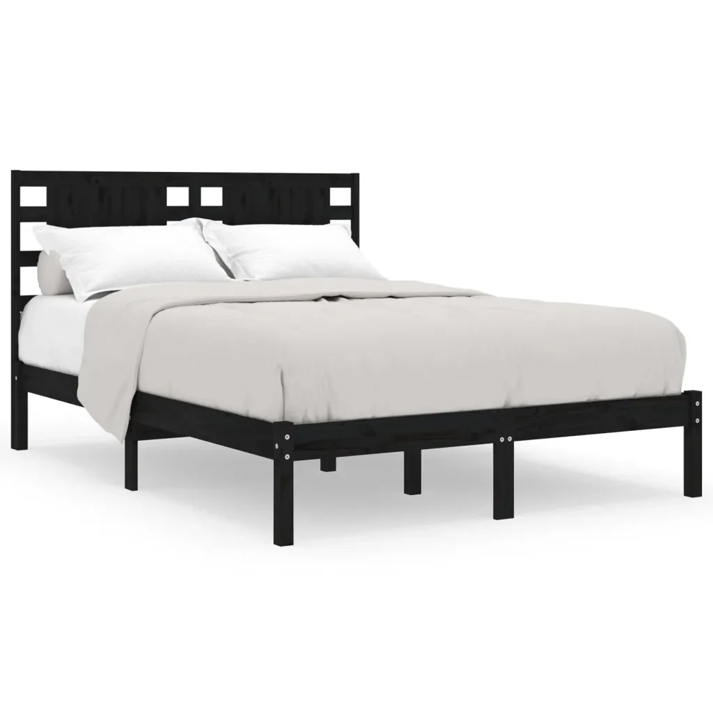 Letto matrimoniale | Letto per adulti | Giroletto Nero in Legno Massello di Pino 200x200 cm