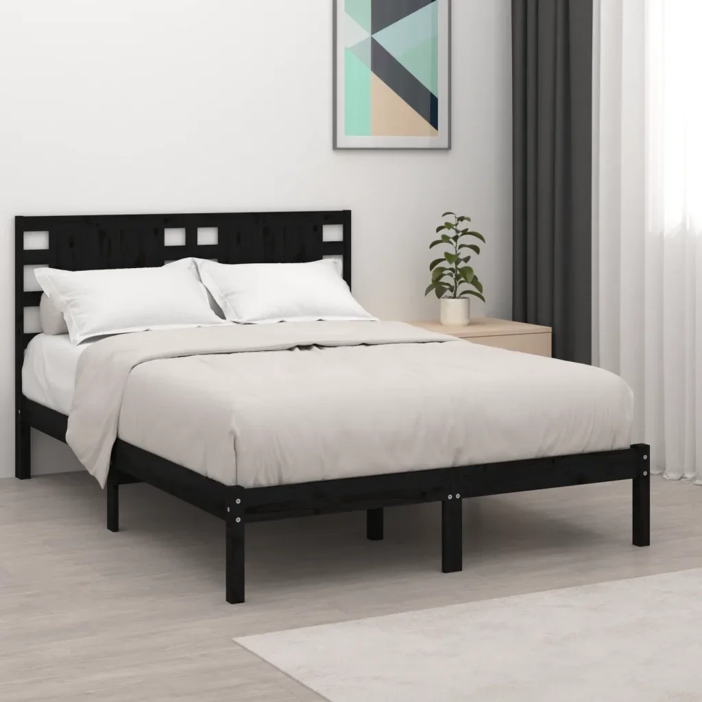 Letto matrimoniale | Letto per adulti | Giroletto Nero in Legno Massello di Pino 200x200 cm - Image 2