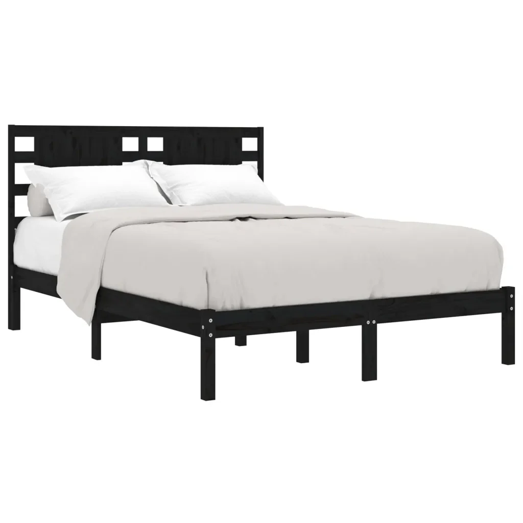 Letto matrimoniale | Letto per adulti | Giroletto Nero in Legno Massello di Pino 200x200 cm - Image 4