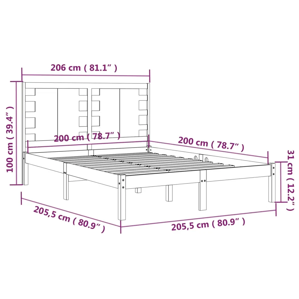 Letto matrimoniale | Letto per adulti | Giroletto Nero in Legno Massello di Pino 200x200 cm - Image 6