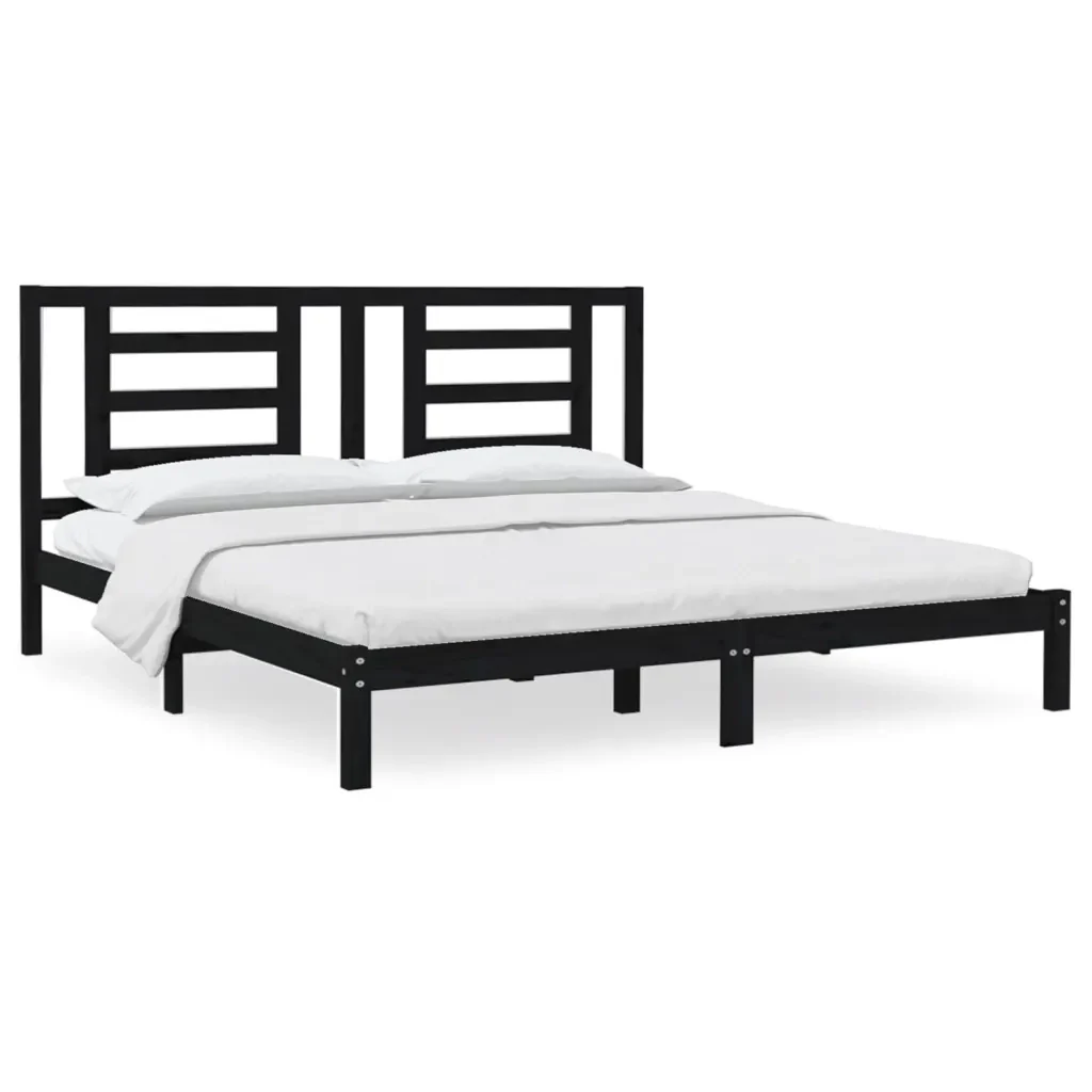 Letto matrimoniale | Letto per adulti | Giroletto Nero in Legno Massello di Pino 200x200 cm