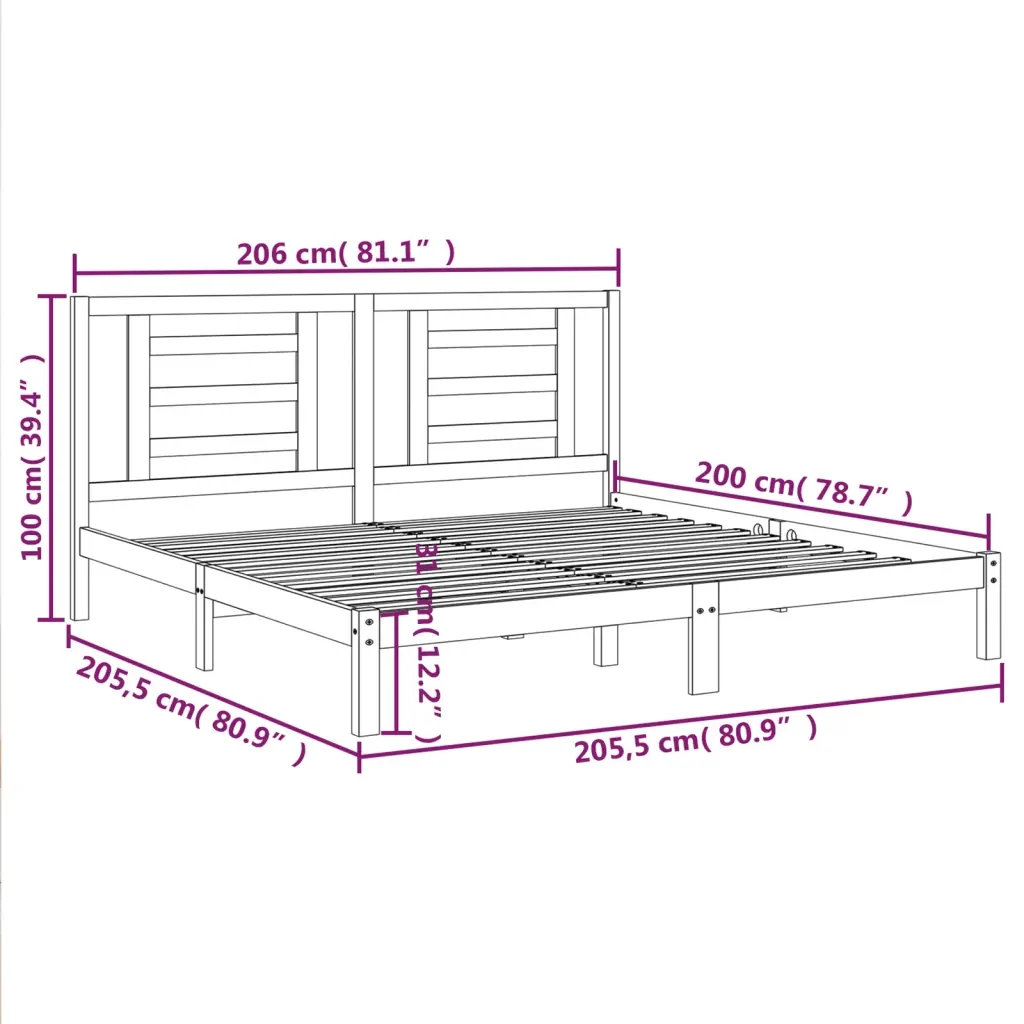 Letto matrimoniale | Letto per adulti | Giroletto Nero in Legno Massello di Pino 200x200 cm - Image 6