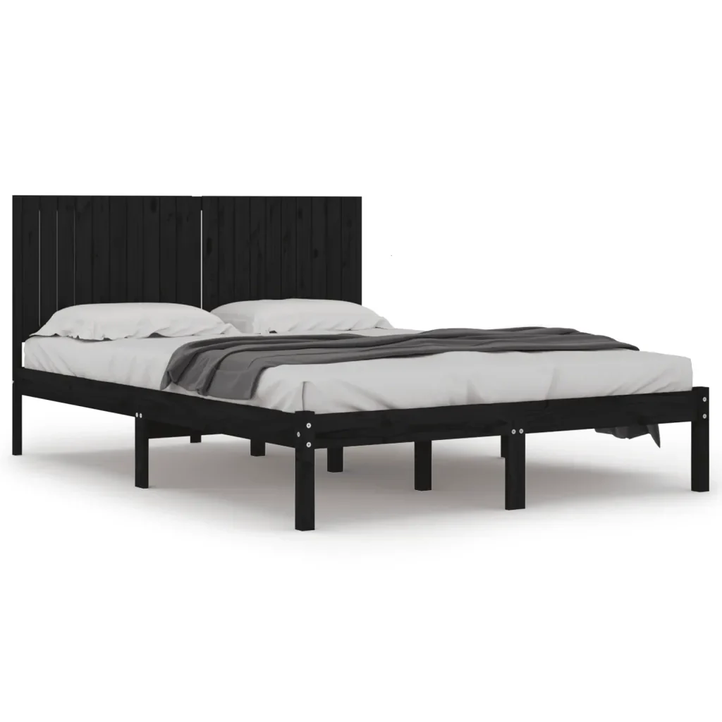 Letto matrimoniale | Letto per adulti | Giroletto Nero in Legno Massello di Pino 200x200 cm