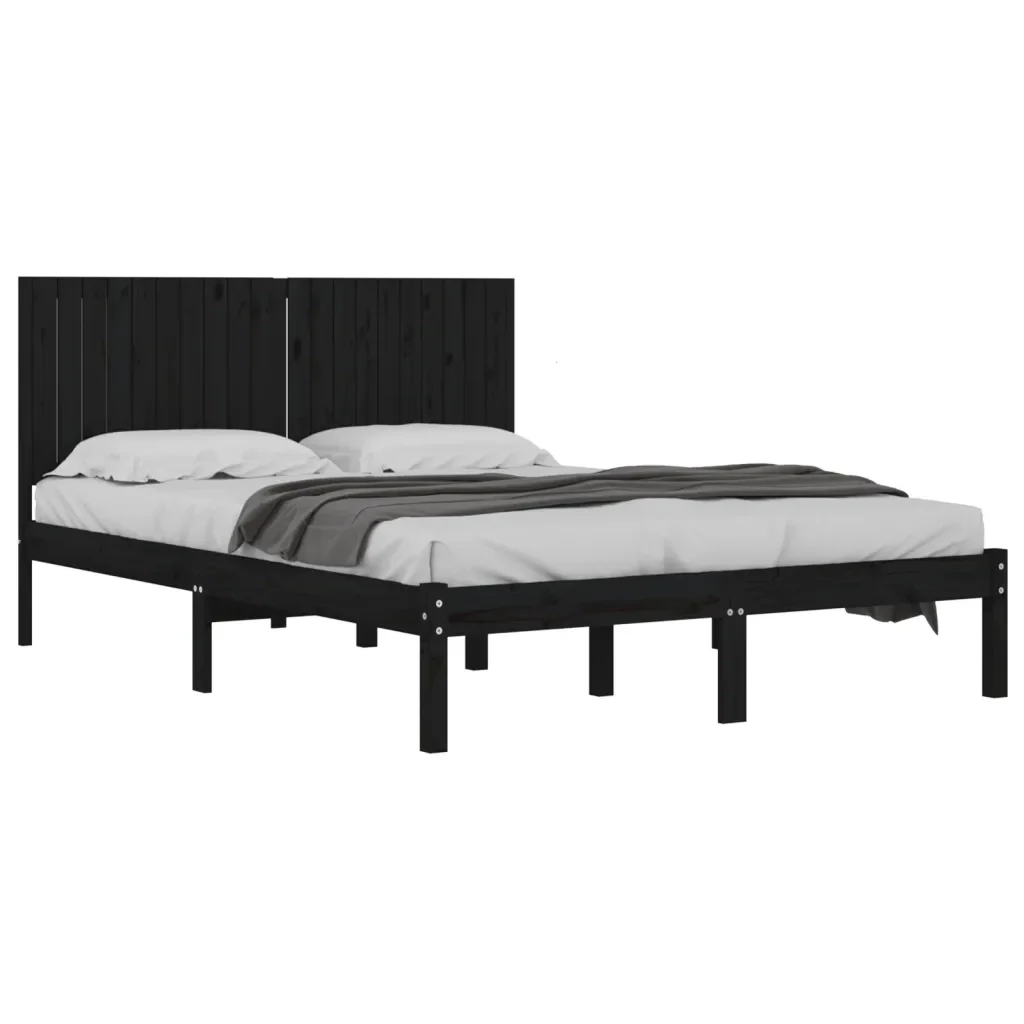 Letto matrimoniale | Letto per adulti | Giroletto Nero in Legno Massello di Pino 200x200 cm - Image 3