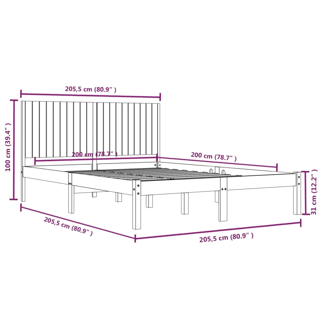 Letto matrimoniale | Letto per adulti | Giroletto Nero in Legno Massello di Pino 200x200 cm - Image 6