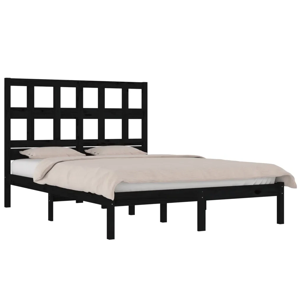 Letto matrimoniale | Letto per adulti | Giroletto Nero in Legno Massello di Pino 200x200 cm - Image 3