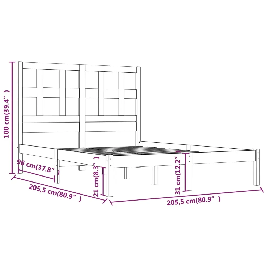 Letto matrimoniale | Letto per adulti | Giroletto Nero in Legno Massello di Pino 200x200 cm - Image 6