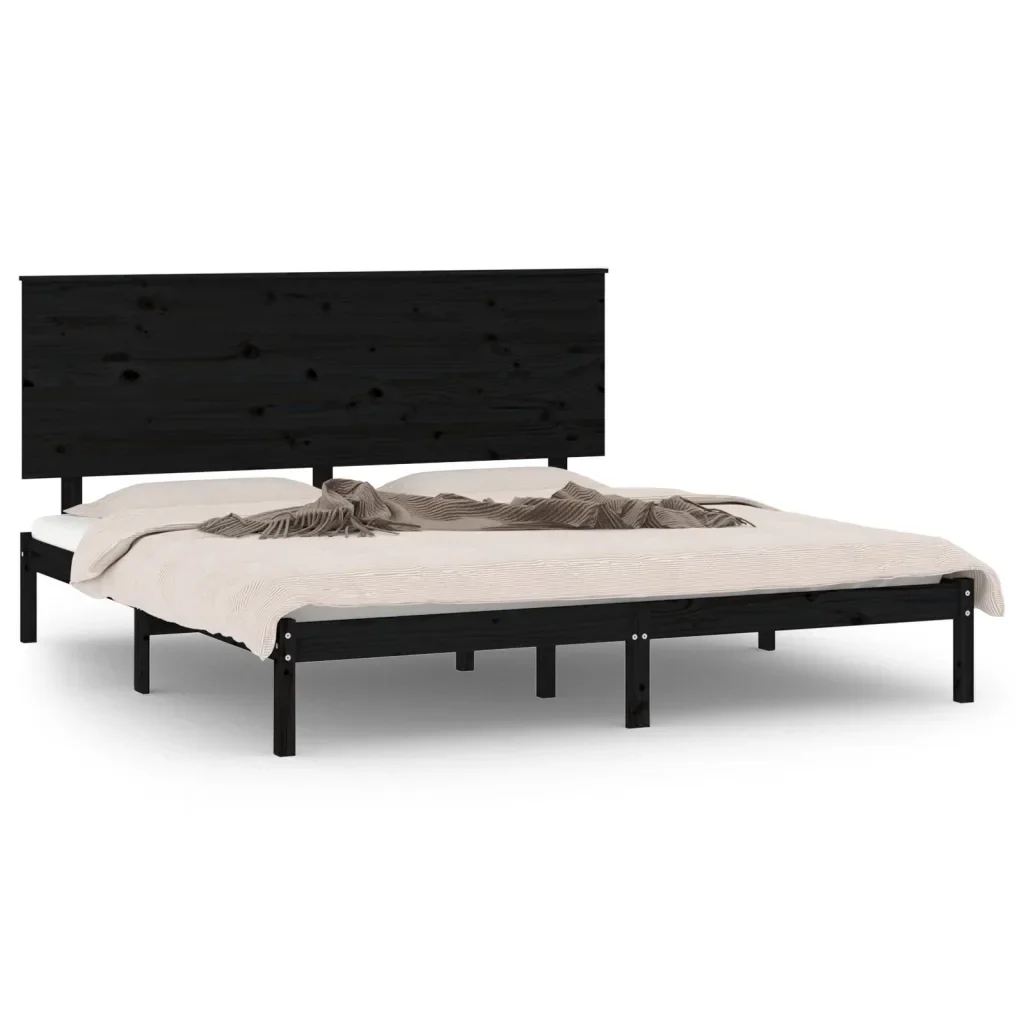 Letto matrimoniale | Letto per adulti | Giroletto Nero in Legno Massello di Pino 200x200 cm