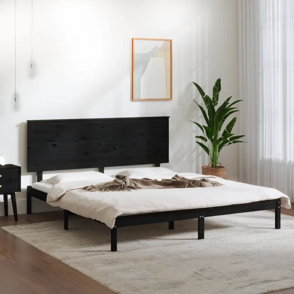 Letto matrimoniale | Letto per adulti | Giroletto Nero in Legno Massello di Pino 200x200 cm - Image 2