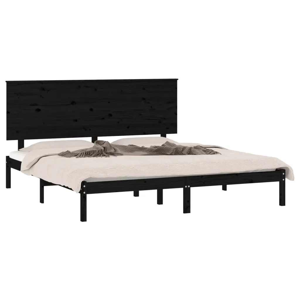 Letto matrimoniale | Letto per adulti | Giroletto Nero in Legno Massello di Pino 200x200 cm - Image 4