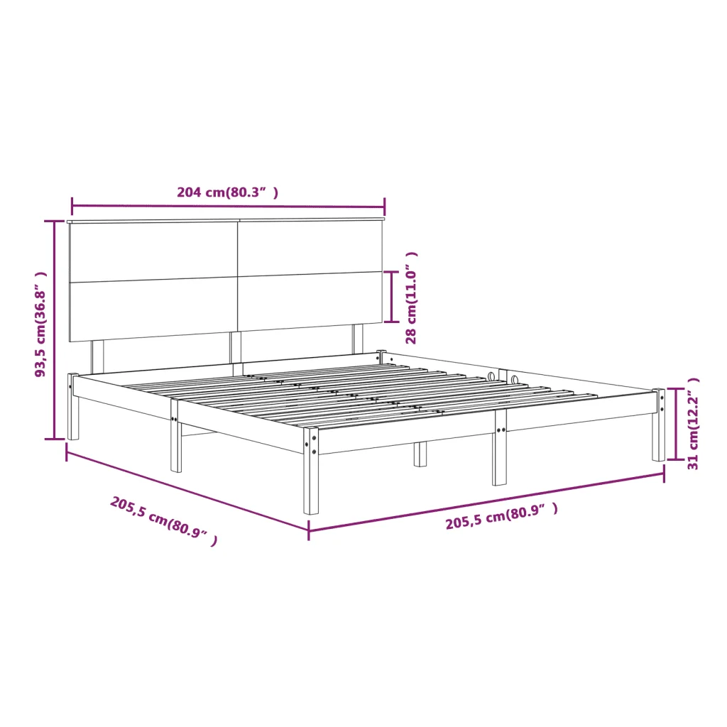 Letto matrimoniale | Letto per adulti | Giroletto Nero in Legno Massello di Pino 200x200 cm - Image 6
