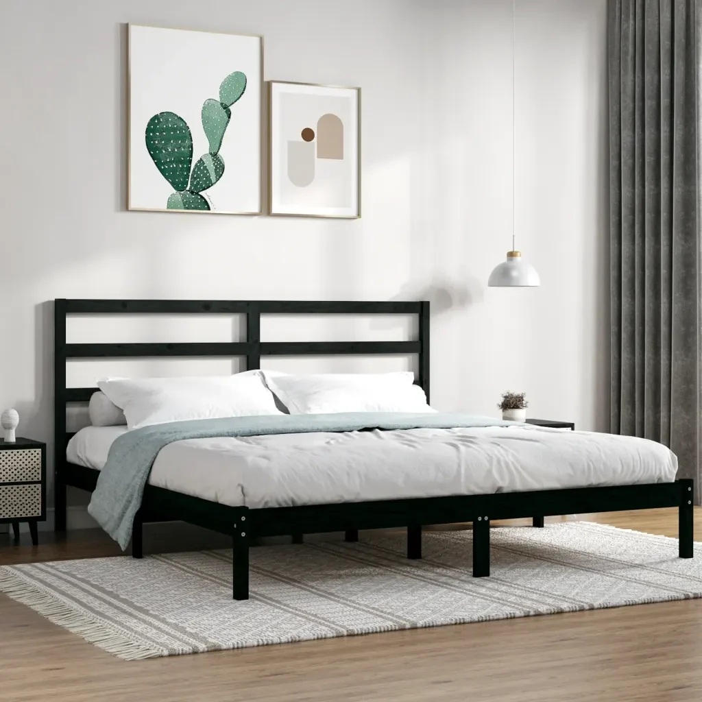 Letto matrimoniale | Letto per adulti | Giroletto Nero in Legno Massello di Pino 200x200 cm - Image 2