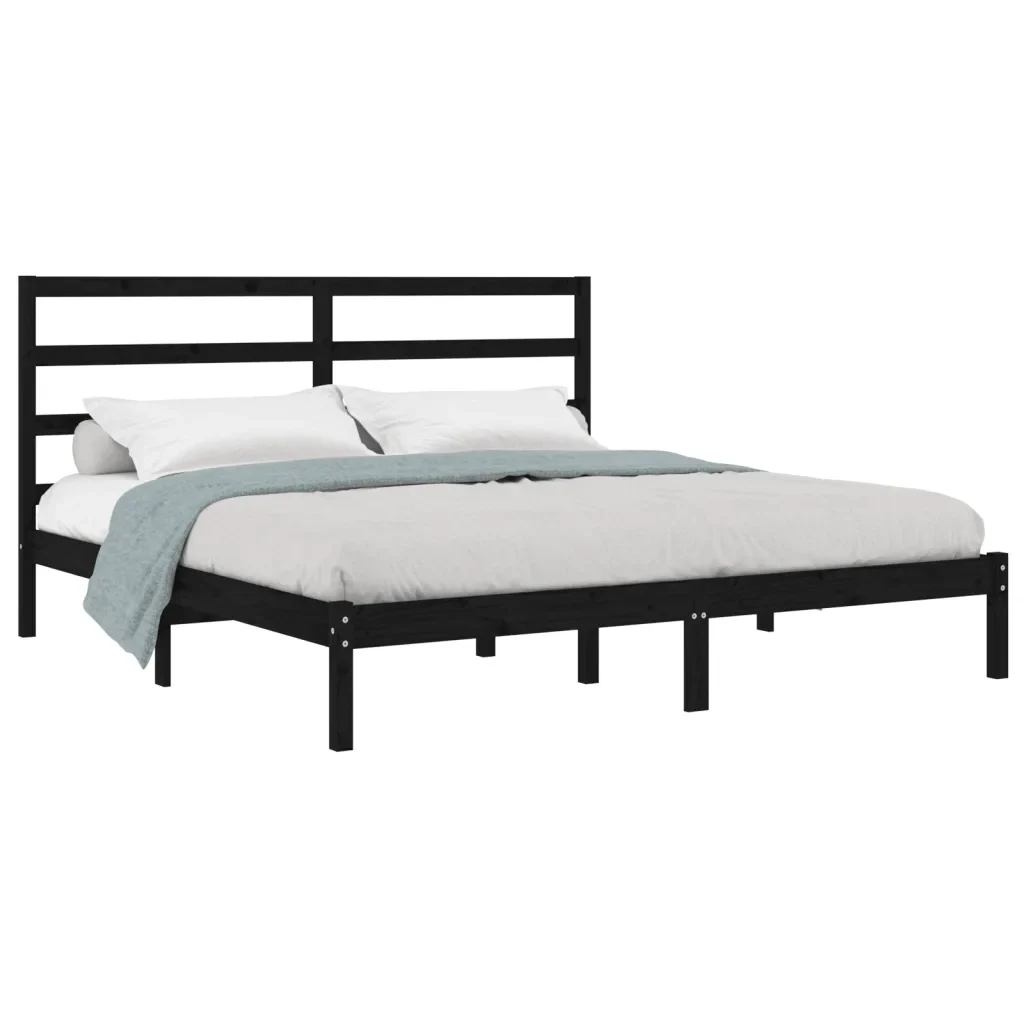 Letto matrimoniale | Letto per adulti | Giroletto Nero in Legno Massello di Pino 200x200 cm - Image 3