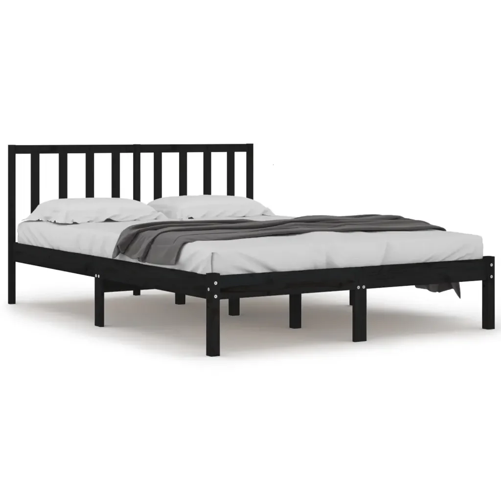 Letto matrimoniale | Letto per adulti | Giroletto Nero in Legno Massello di Pino 200x200 cm