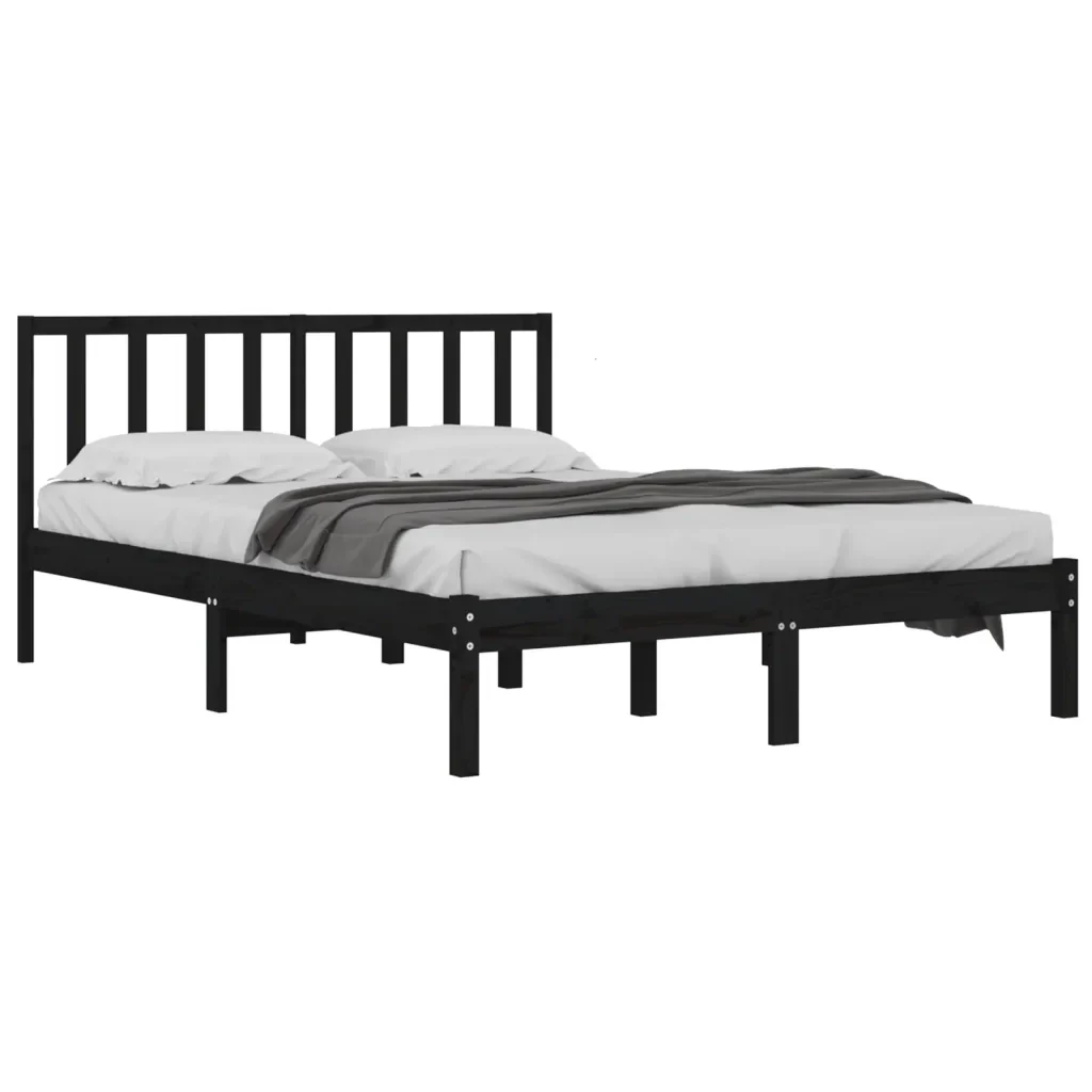 Letto matrimoniale | Letto per adulti | Giroletto Nero in Legno Massello di Pino 200x200 cm - Image 3