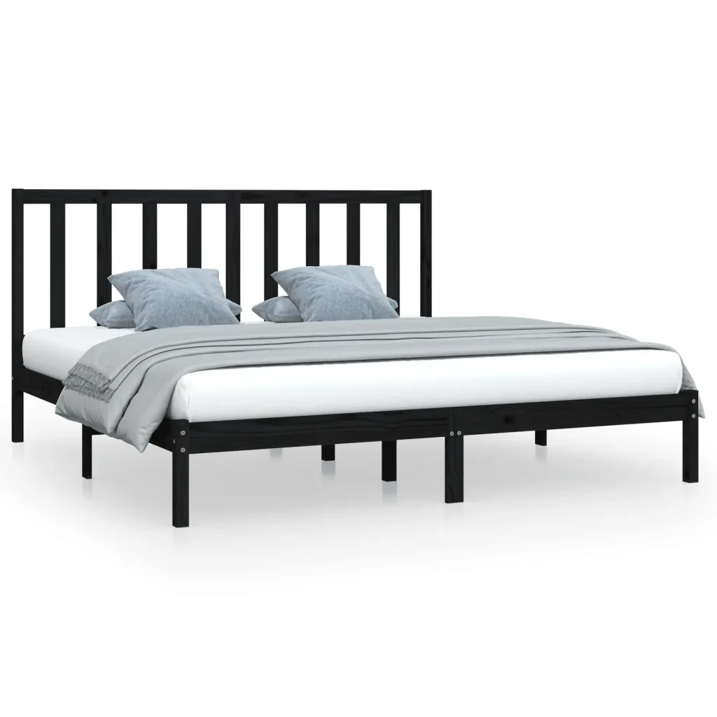 Letto matrimoniale | Letto per adulti | Giroletto Nero in Legno Massello di Pino 200x200 cm