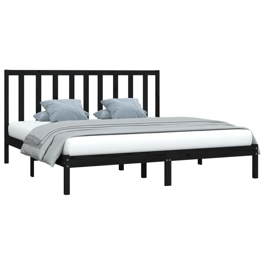 Letto matrimoniale | Letto per adulti | Giroletto Nero in Legno Massello di Pino 200x200 cm - Image 4
