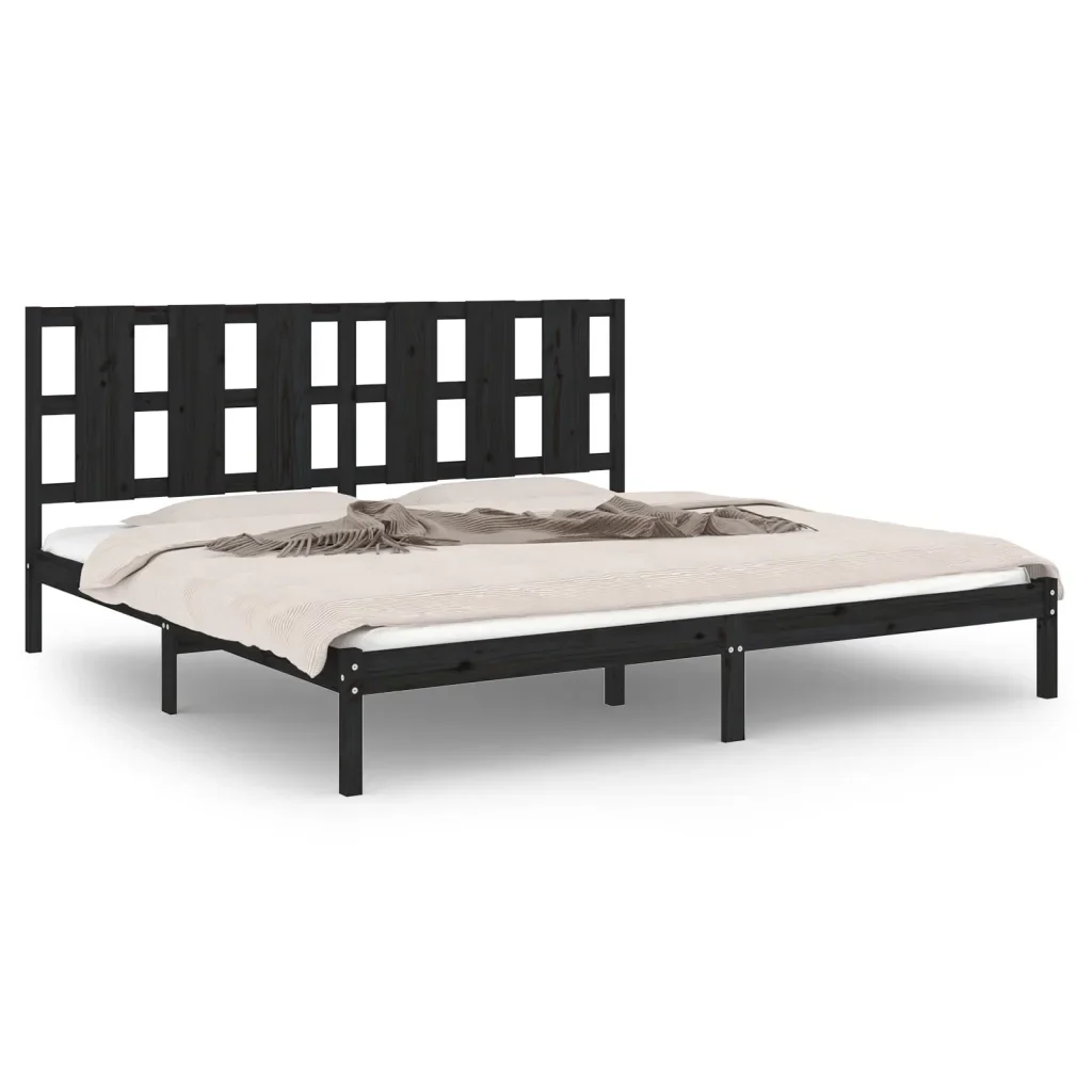 Letto matrimoniale | Letto per adulti | Giroletto Nero in Legno Massello di Pino 200x200 cm