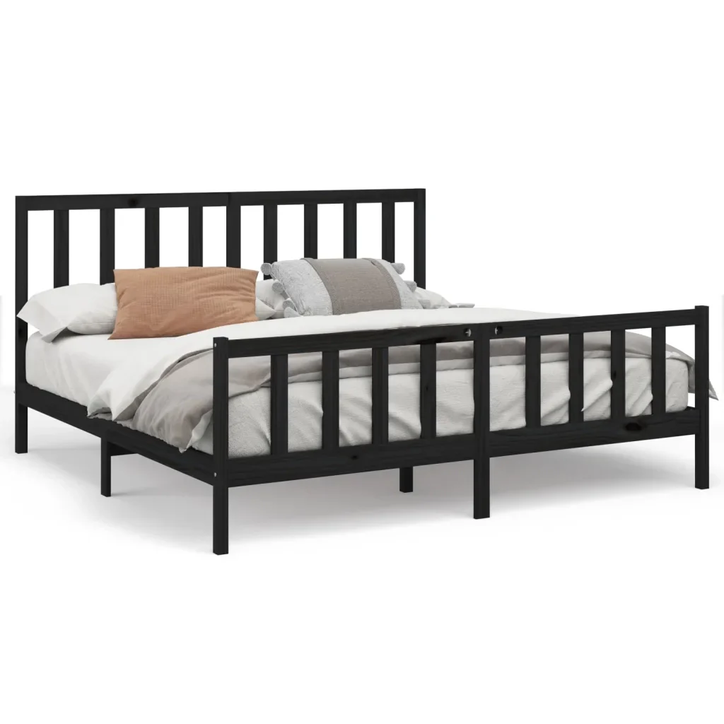 Letto matrimoniale | Letto per adulti | Giroletto Nero in Legno Massello di Pino 200x200 cm