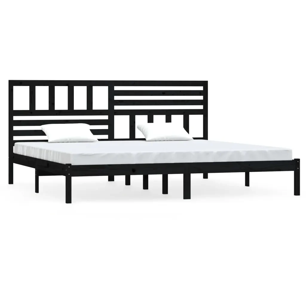 Letto matrimoniale | Letto per adulti | Giroletto Nero in Legno Massello di Pino 200x200 cm