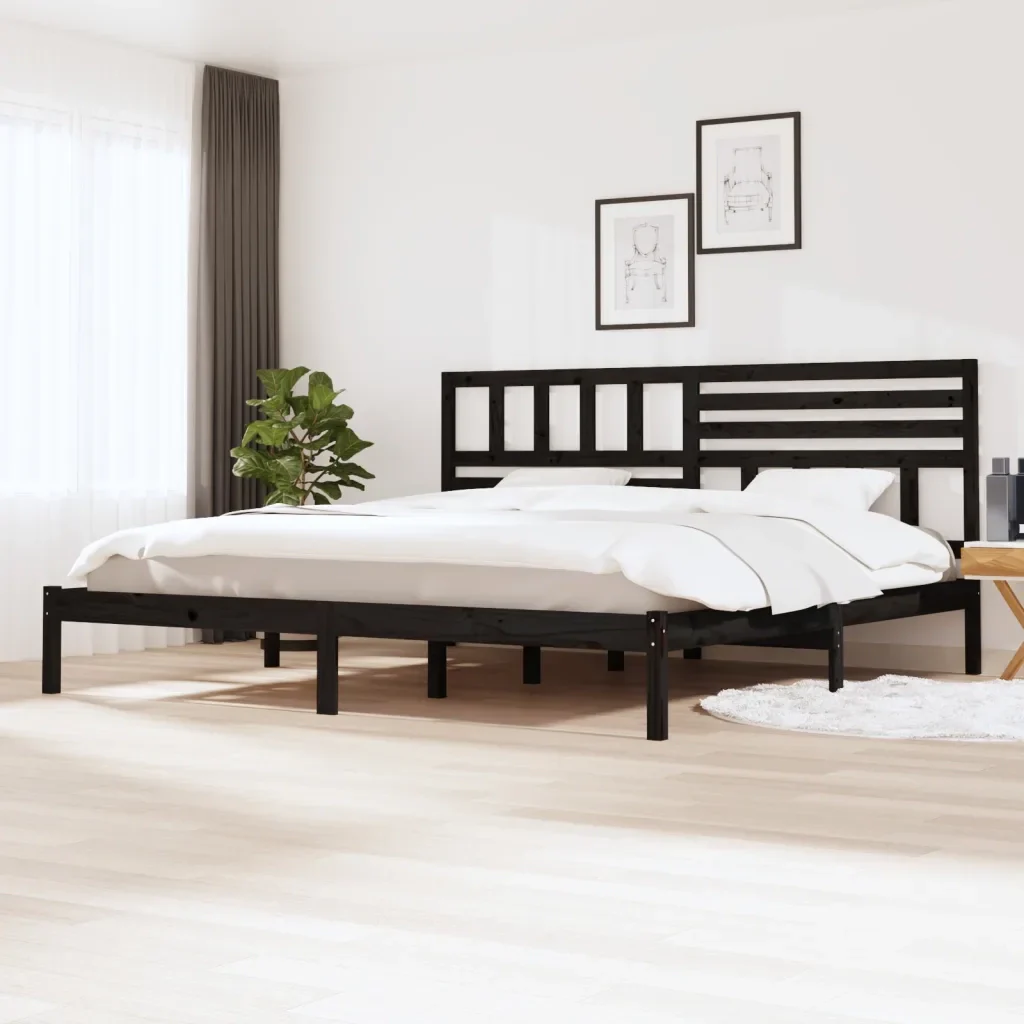 Letto matrimoniale | Letto per adulti | Giroletto Nero in Legno Massello di Pino 200x200 cm - Image 2