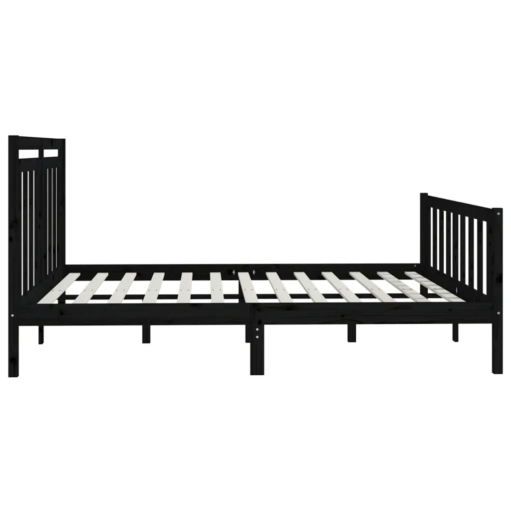 Letto matrimoniale | Letto per adulti | Giroletto Nero in Legno Massello di Pino 200x200 cm - Image 6