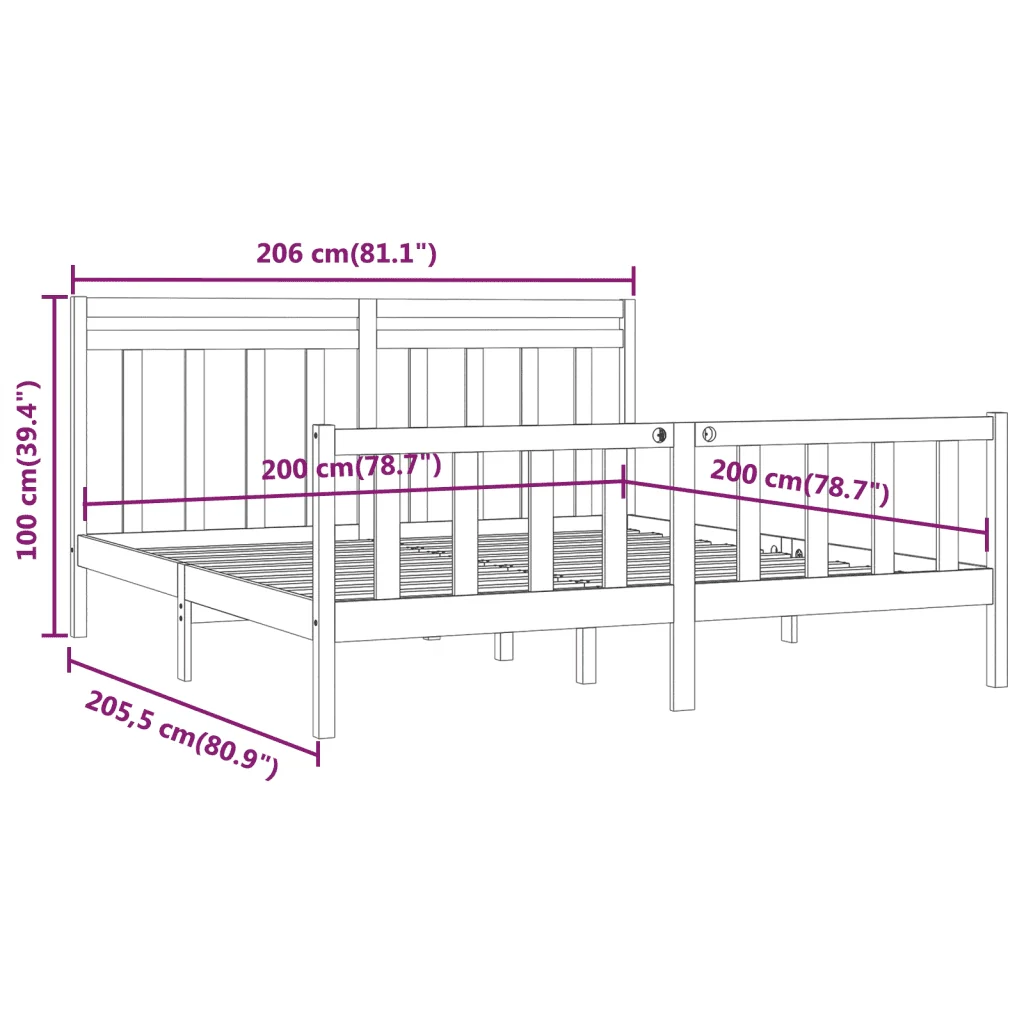 Letto matrimoniale | Letto per adulti | Giroletto Nero in Legno Massello di Pino 200x200 cm - Image 8