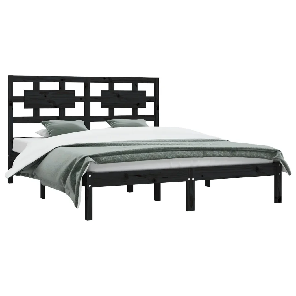 Letto matrimoniale | Letto per adulti | Giroletto Nero in Legno Massello di Pino 200x200 cm - Image 3