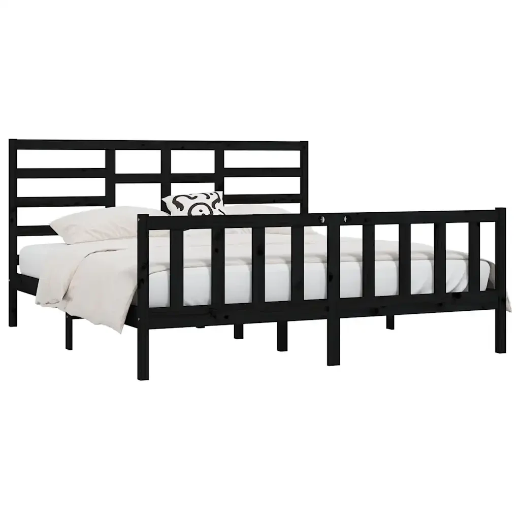 Letto matrimoniale | Letto per adulti | Giroletto Nero in Legno Massello di Pino 200x200 cm - Image 4