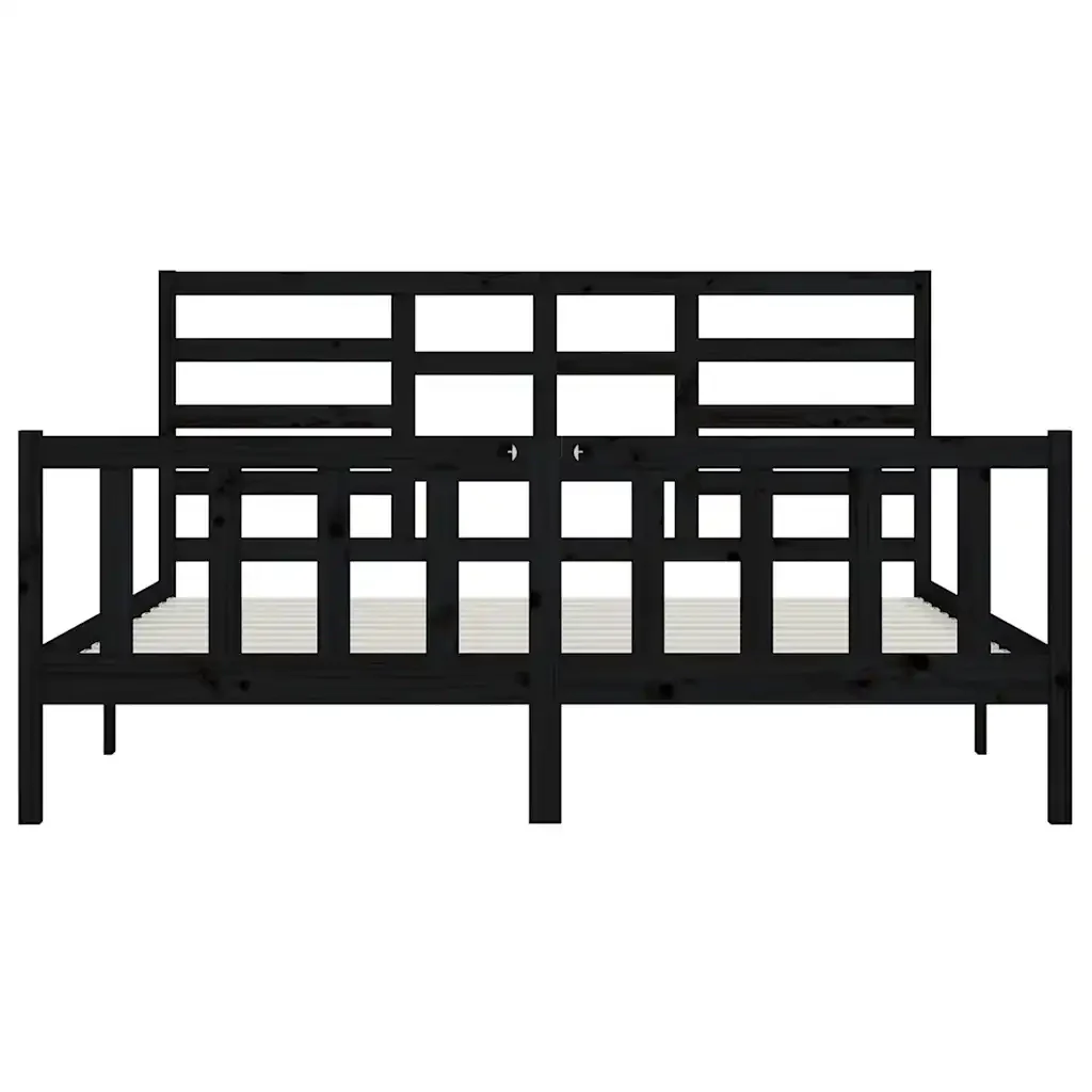 Letto matrimoniale | Letto per adulti | Giroletto Nero in Legno Massello di Pino 200x200 cm - Image 5