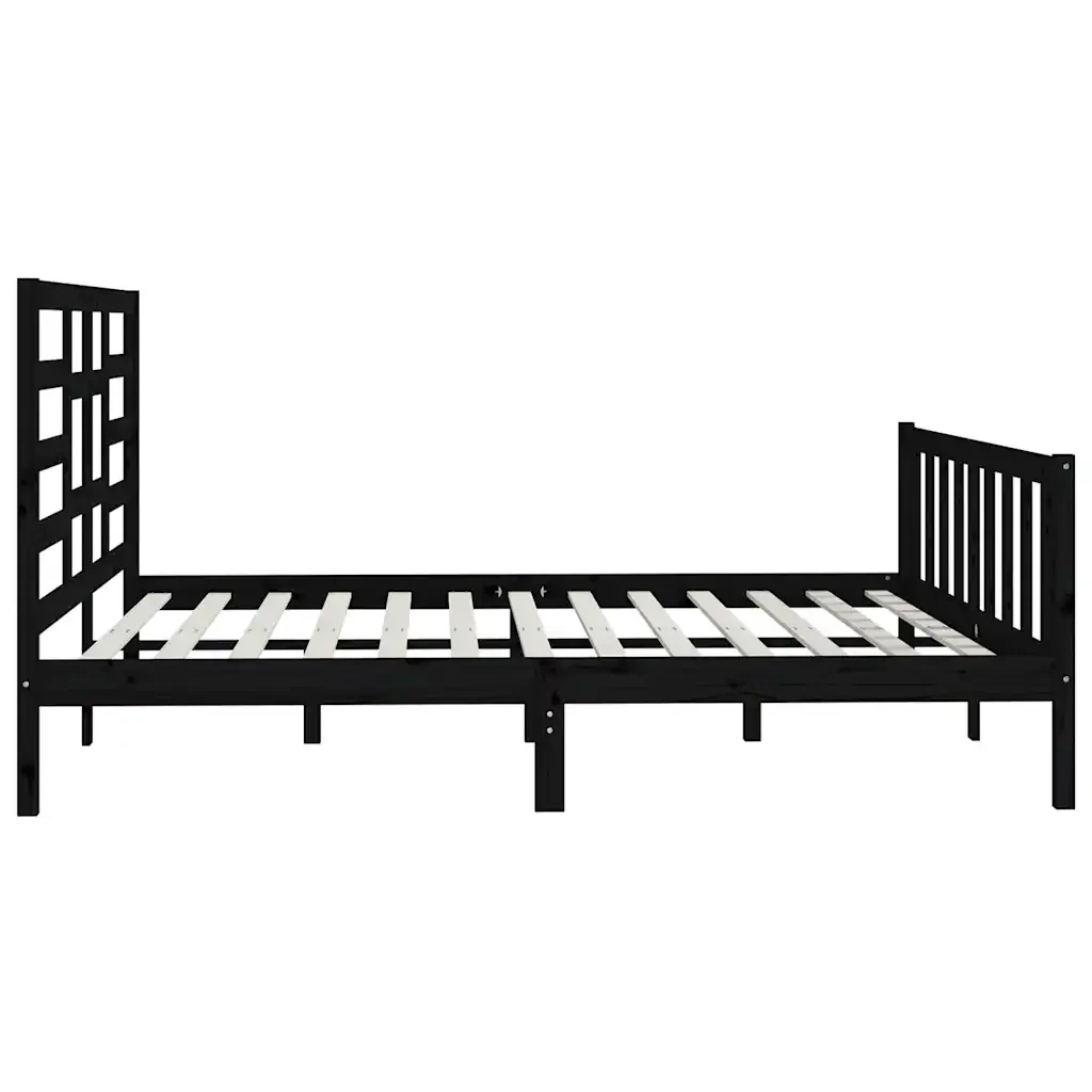 Letto matrimoniale | Letto per adulti | Giroletto Nero in Legno Massello di Pino 200x200 cm - Image 6